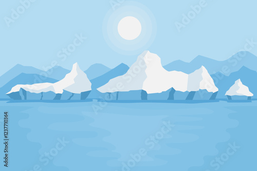 arctic ice landscape background illustration in flat style design