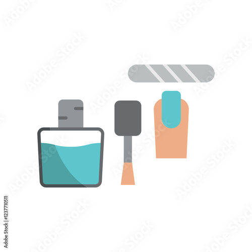 Nail polish bottle and nail file set beauty salon icon in flat style, featuring a sleek nail polish bottle and a smooth nail file, perfect for manicure and beauty themes.