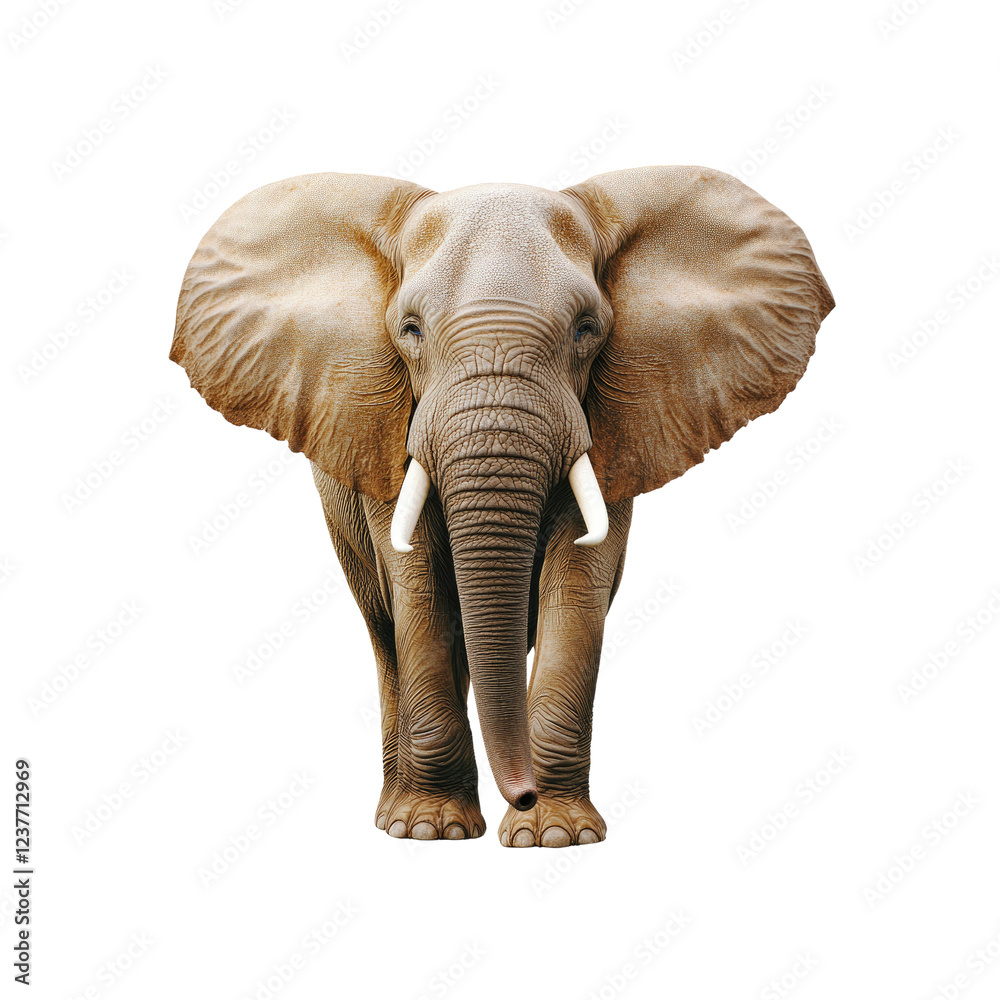 Fototapeta premium Majestic African Elephant Facing Forward on Transparent background