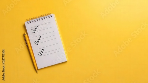 feedback survey response for statistics concept. Notepad with checklists and a yellow background.