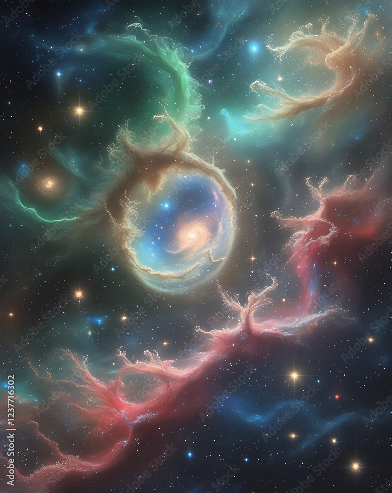 an intriguing imagery of NEBULA AND GALAXY in the universe, created by generative ai