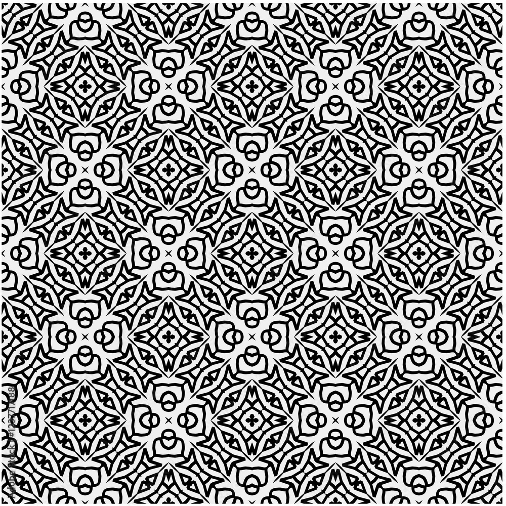 Seamless pattern with repeating abstract shapes.Black and white texture.Design element for prints, decoration, cover, textile,wallpaper, background, wrapping paper, clothing, fabric, package, cards.