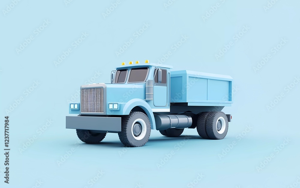 A minimalist, simple 3D rendering of a blue truck on a light blue background A minimalist, simple 3D rendering of a blue truck on a light blue background
