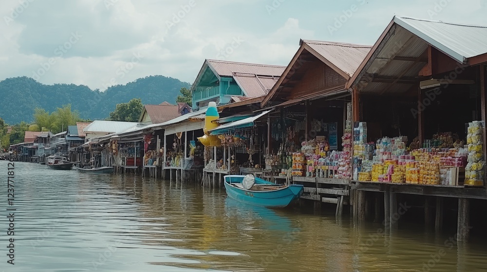 A floating market featuring Mu-Telu-inspired souvenirs and spiritual goods A floating market featuring Mu-Telu-inspired souvenirs and spiritual goods