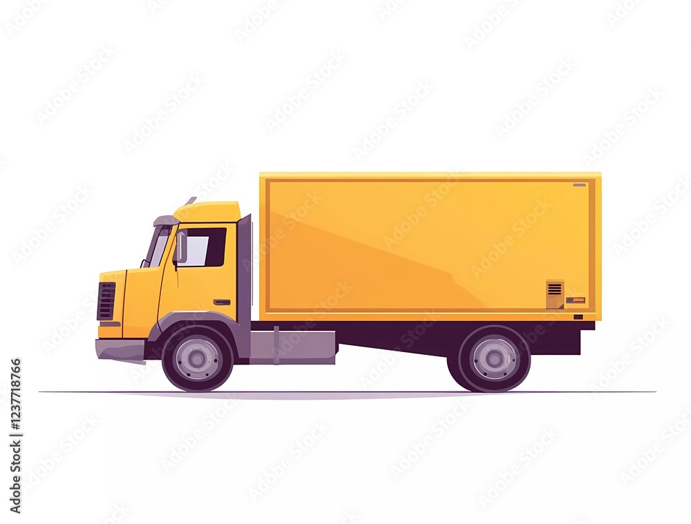 Side view of a yellow delivery truck, a flat vector illustration isolated on a white background. 