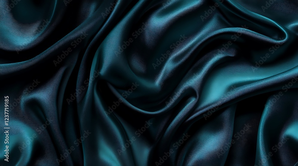 Fototapeta premium Dark teal silk fabric folds background for luxury design