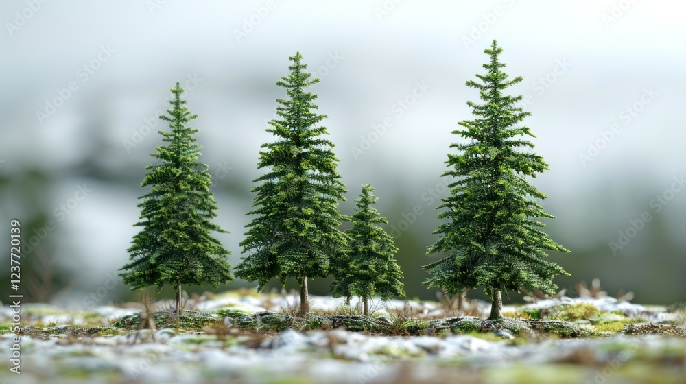 Fototapeta premium A tranquil pine tree model, ideal for forest or winter-themed settings,