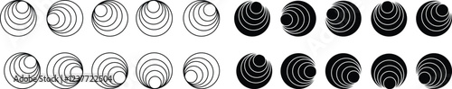 Concentric ripple circles icon set, Seismic Earthquake alert radar. Radial signal, sonar wave, soundwave rings. touch effect or pulse Vector graphic design elements isolated on transparent background,
