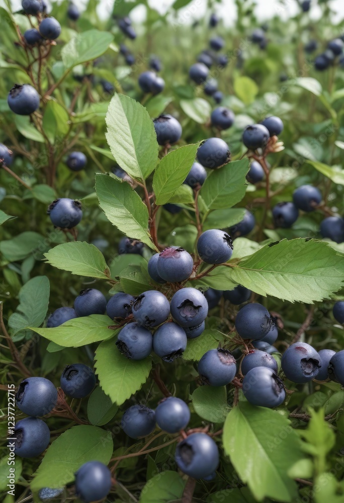 Low-growing bog bilberry with dense, hairy leaves and small, round, deep purple-blue berries on a white background , blueberry bush, bog bilberry Low-growing bog bilberry with dense, hairy leaves and small, round, deep purple-blue berries on a white background , blueberry bush, bog bilberry