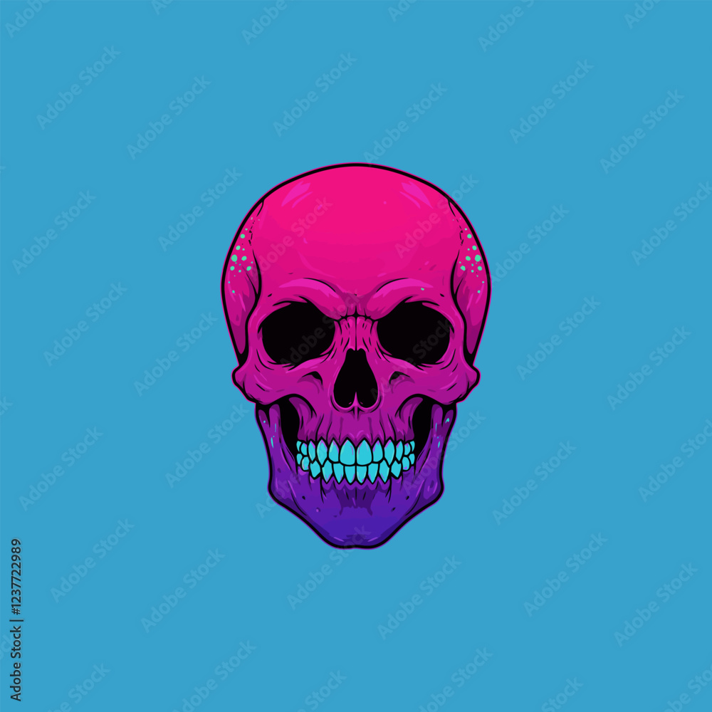 Fototapeta premium Neon Pink Skull A Vibrant, Bold Illustration
