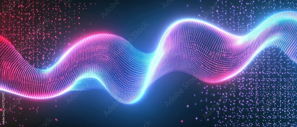 Fototapeta premium Abstract wave of colorful light particles in dark space