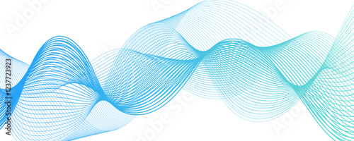 Abstract muted background with azure wavy lines. Swirl wave teal color flow smooth design. Concept business presentation, Brochure, Flyer, Science, Technology. Pattern striped line curve flow