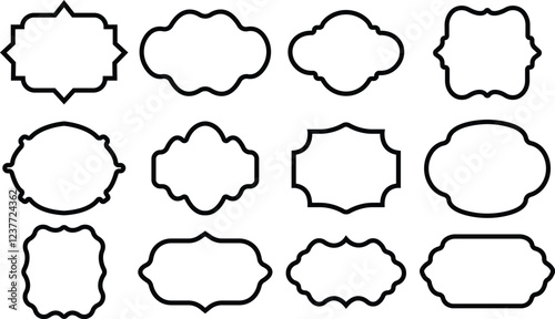 Frame or borders icon in line set. Vector for apps or web isolated on transparent background. ornamental decorative Different shapes. Photo, mirror Vintage, retro design. Elegant, modern style.