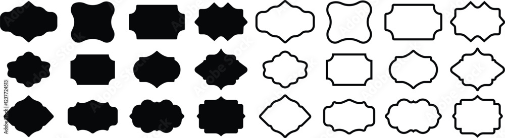 Frame or borders icon in flat line set. Vector for apps or web isolated on transparent background. ornamental decorative Different shapes. Photo, mirror Vintage, retro design. Elegant, modern style.