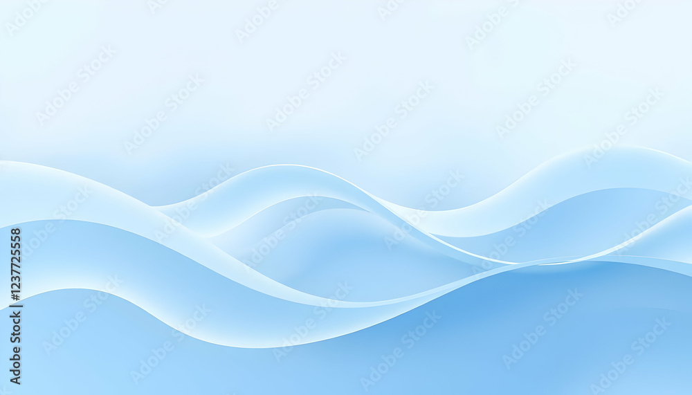 Fototapeta premium Abstract blue waves, fluid dynamic curves, smooth flowing lines, ethereal light effect, gradient blue background, minimalist design, soft glow, translucent shapes, underwater-inspired, digital art, ve