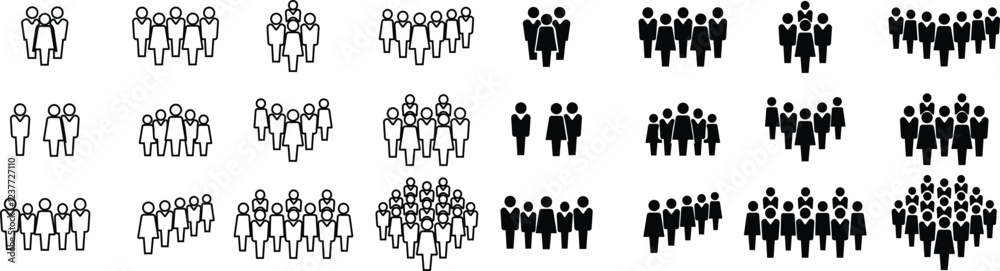 Group of business people icon in flat, line set Office workers with equal opportunities, corporate multicultural professional team Vector for apps or website symbol isolated on transparent background Group of business people icon in flat, line set Office workers with equal opportunities, corporate multicultural professional team Vector for apps or website symbol isolated on transparent background