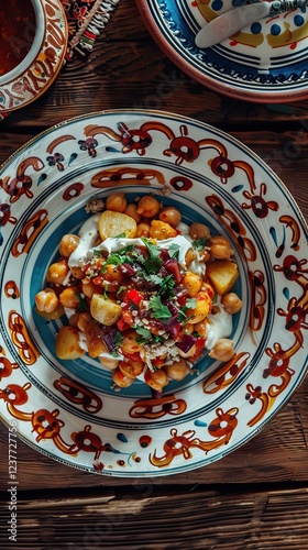 Sev puri - Indian snack and a type of chaat. Popular in Mumbai pune from Maharashtra. it's a roadside food also served as a starter in restaurants. AI generated illustration photo