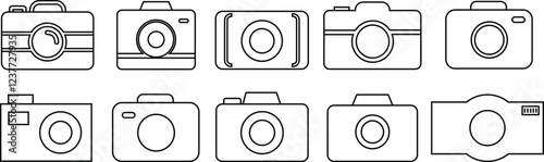 photo camera of rounded square shape icon in line set. different style vector for apps or website Photography raster image gallery symbol, sign. Isolated on transparent background