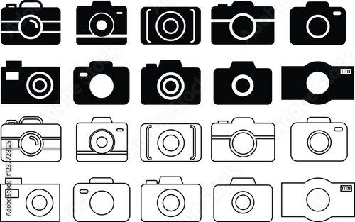 photo camera of rounded square shape icon in flat line set. different style vector for apps or website Photography raster image gallery symbol, sign. Isolated on transparent background