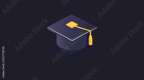 Cap of college or hat of university education student, vector icon. Isolated academic or school graduate diploma cap with gold tassels, academy degree and graduation ceremony student square black hat photo