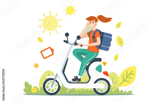 Young Woman Riding Electric Scooter, Eco-Friendly Transport, Sustainable Lifestyle