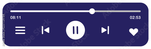 Music player interface icon. Modern playback of music player. Music player interface element design. Audio Media Player Widget with Buttons and Song Duration Bar. Media music. audio or video player. 