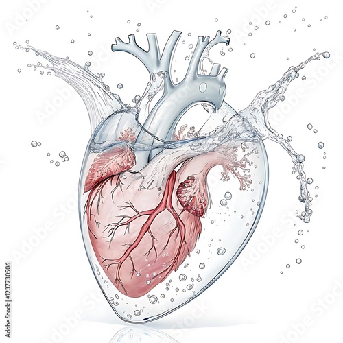 A detailed chamber with liquid dynamics simulating the heart’s pumping action