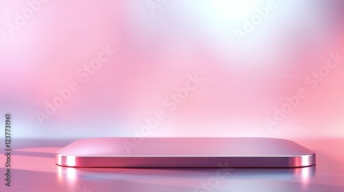 Minimalist metallic plate on a soft gradient background for artistic display and product photography