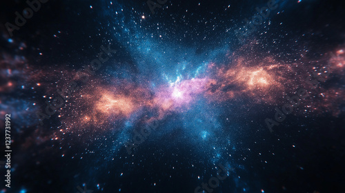 Wallpaper Mural Cosmic Nebula: A mesmerizing display of swirling gas and dust in vibrant hues of blue, orange, and pink, with twinkling stars scattered throughout the deep cosmic expanse. Torontodigital.ca