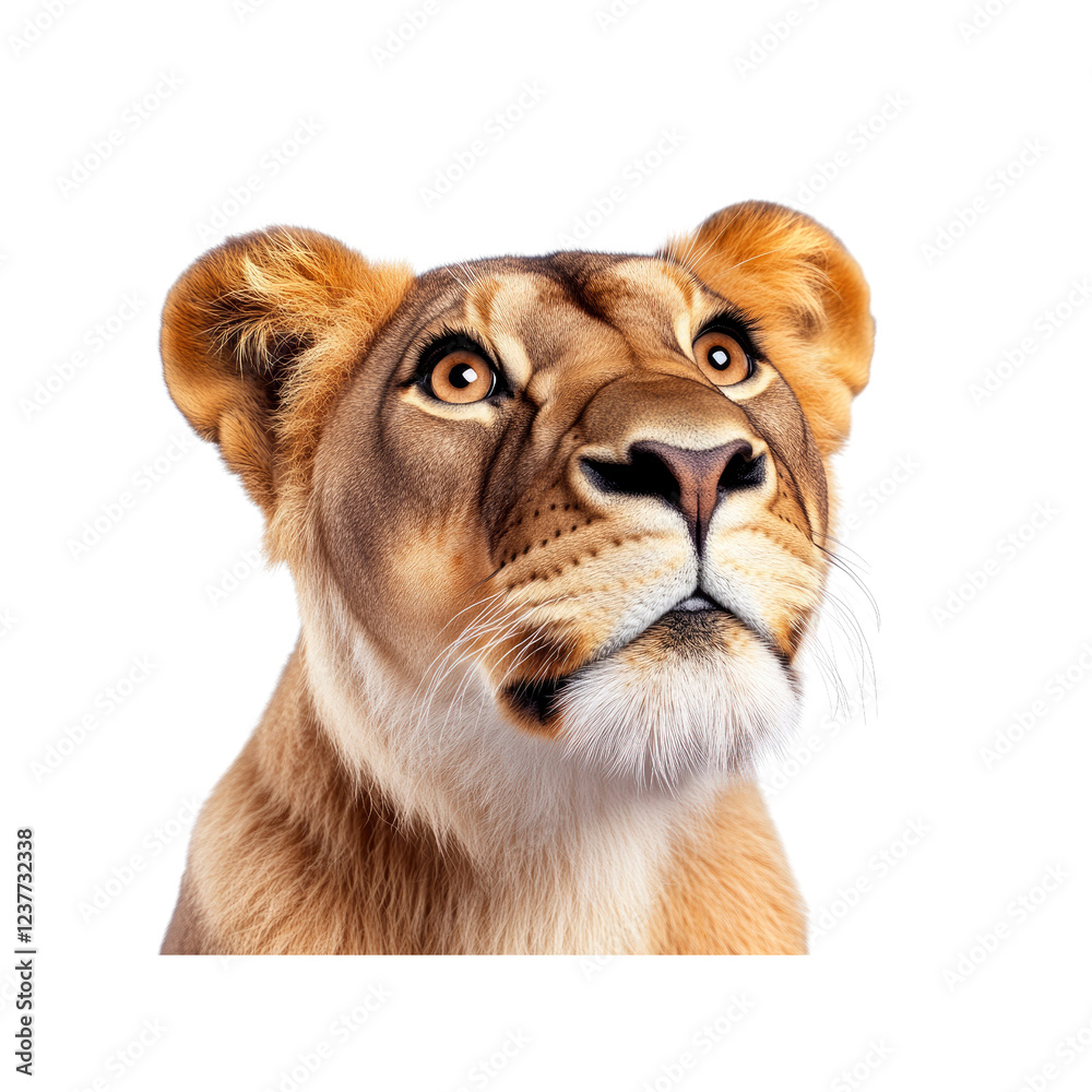 Obraz premium Majestic Lioness Gazing Upwards, Close-Up Portrait