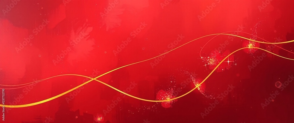 Luxury design style. Abstract curved red shape on red background with candle lighting effect and copy space for text.