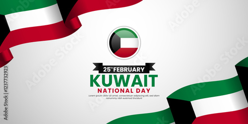 Kuwait Flag for National day greeting card, banner background with blank space area