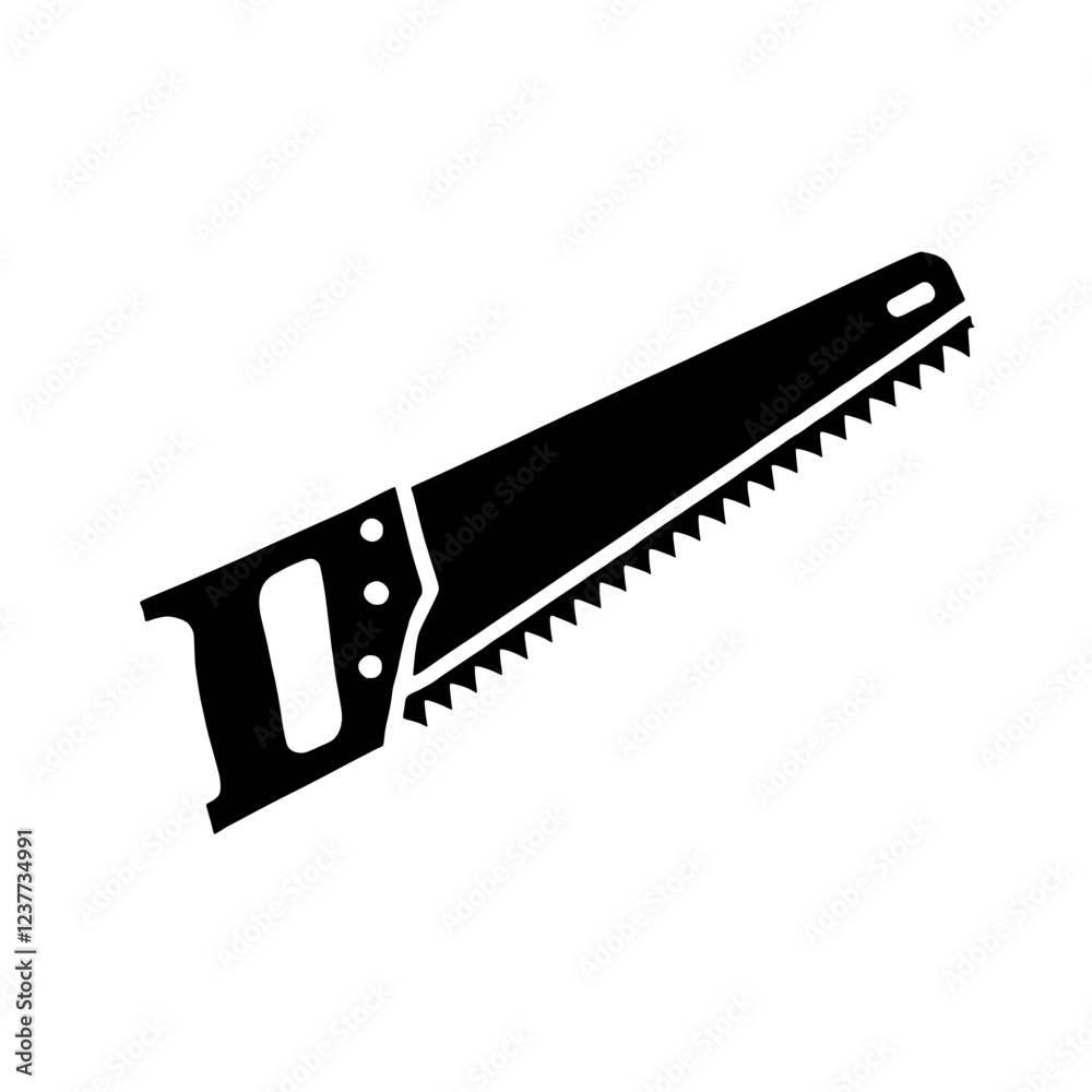 Handsaw Icon: A simple yet powerful silhouette of a handsaw, representing the tools and techniques used in construction, carpentry, woodworking, and DIY projects. The icon embodies precision. Handsaw Icon: A simple yet powerful silhouette of a handsaw, representing the tools and techniques used in construction, carpentry, woodworking, and DIY projects. The icon embodies precision.