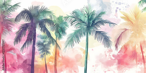 tropical palm trees in sunset