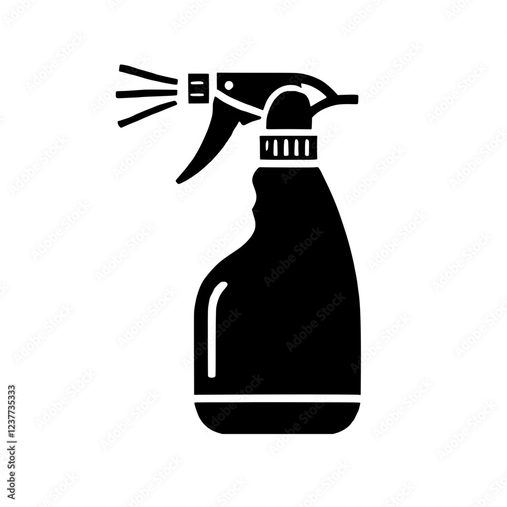 Spray Bottle Icon: A simple yet versatile black silhouette icon of a spray bottle, perfect for representing cleaning supplies, gardening tools, or other related concepts. Spray Bottle Icon: A simple yet versatile black silhouette icon of a spray bottle, perfect for representing cleaning supplies, gardening tools, or other related concepts.