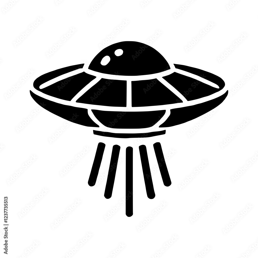 UFO Icon: A classic black silhouette of a UFO with a domed top and beams of light shooting out the bottom. It evokes a sense of mystery and intrigue. UFO Icon: A classic black silhouette of a UFO with a domed top and beams of light shooting out the bottom. It evokes a sense of mystery and intrigue.
