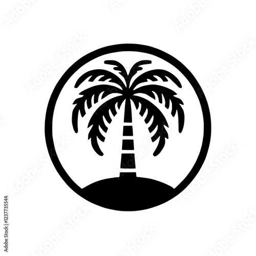 Palm Tree Icon: A simple yet evocative black and white icon featuring a solitary palm tree on a small island, evoking images of tropical beaches and relaxation. 