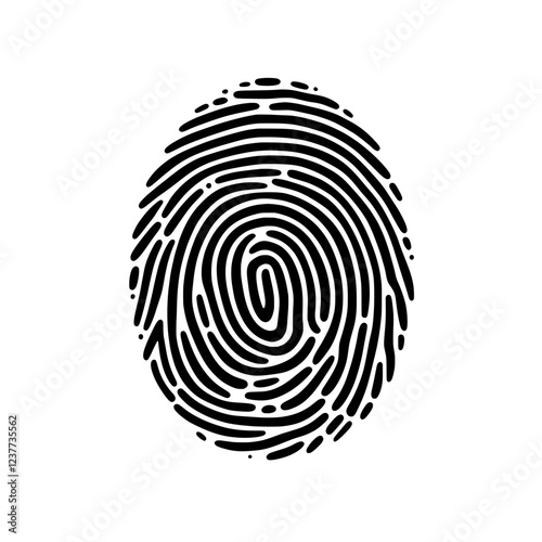 Fingerprint Identity: A detailed, stylized fingerprint illustration in black and white, perfect for representing identity, security, or personal identification.