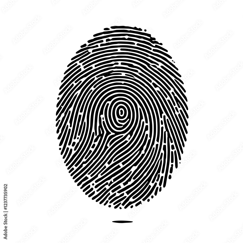 Fingerprint Abstract: An isolated fingerprint pattern in black and white, showcasing the unique and intricate lines that form this biometric identifier.