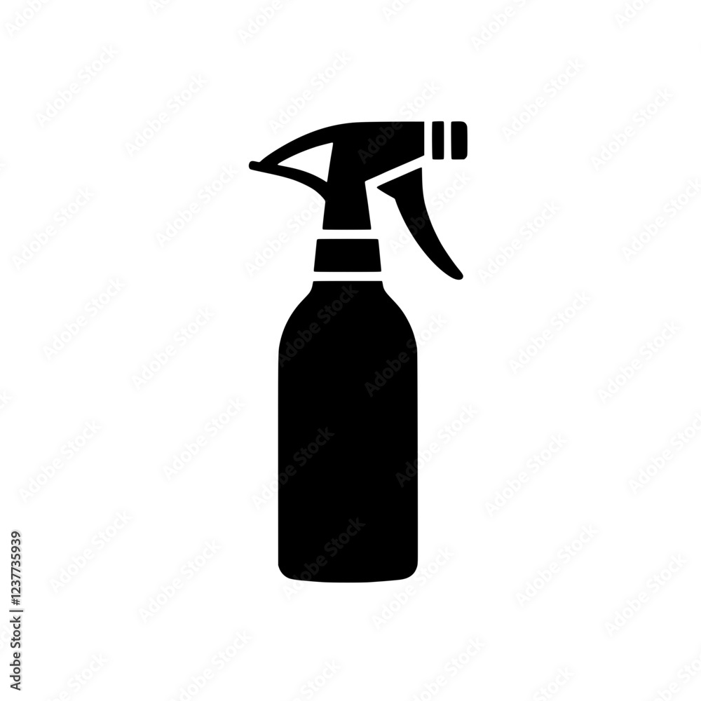 Spray Bottle Icon: A simple, yet versatile black silhouette of a spray bottle, perfect for various cleaning, gardening, or household-related designs and presentations. Spray Bottle Icon: A simple, yet versatile black silhouette of a spray bottle, perfect for various cleaning, gardening, or household-related designs and presentations.