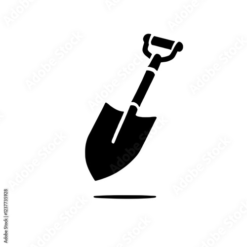 Shovel Icon: A simple yet effective black silhouette of a shovel against a clean background, ideal for representing gardening, construction, or digging.