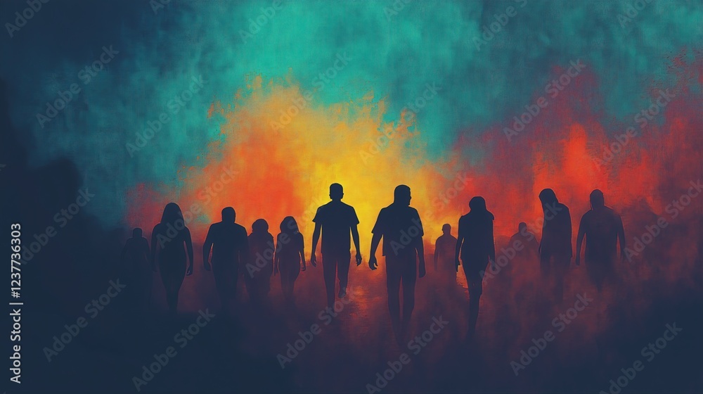 A group of people are walking in a field A group of people are walking in a field