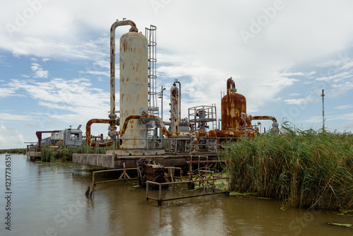 Oil and gas infrastructure in the Mississippi River Delta, Plaquemines Parish, Louisiana, USA  photo