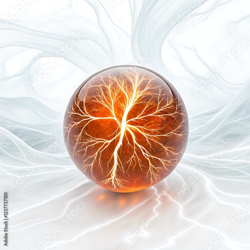  A realistic, glowing orb with branching lines representing the flow of energy and fluid