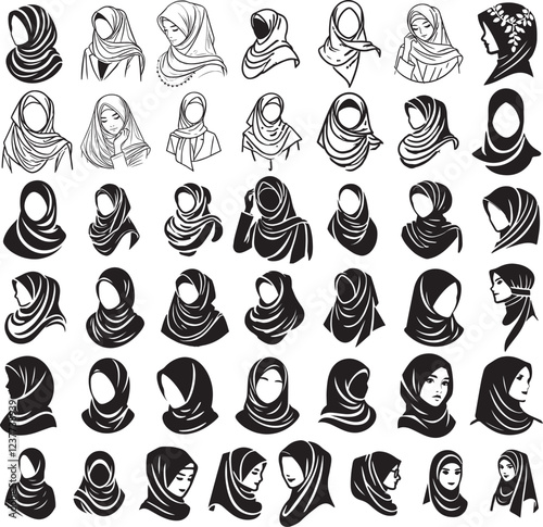 hijab logos vector silhouette illustration logo art