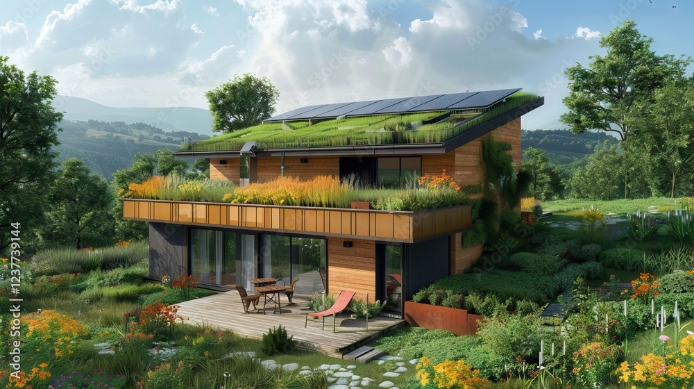 modern and luxury cabin made form wood and glass. AI generated illustration modern and luxury cabin made form wood and glass. AI generated illustration