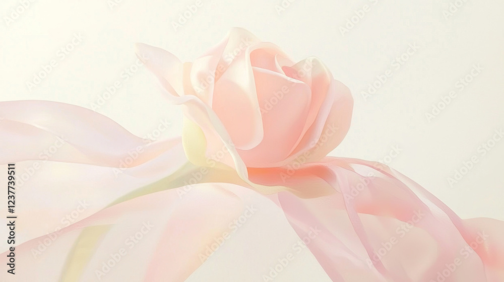 Obraz premium Soft pink rose with delicate silk ribbons, creating serene atmosphere