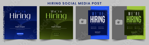 Clean & minimalistic We're Hiring"social media post banner. Bold text, simple layout. Seeking creative minds for innovative work. Perfect for job hiring promotions with a modern, professional look.