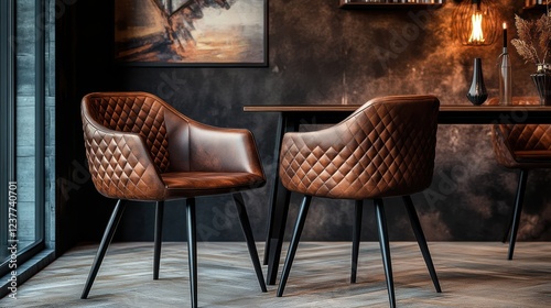 Brown Leather Dining Chairs in Modern Interior photo