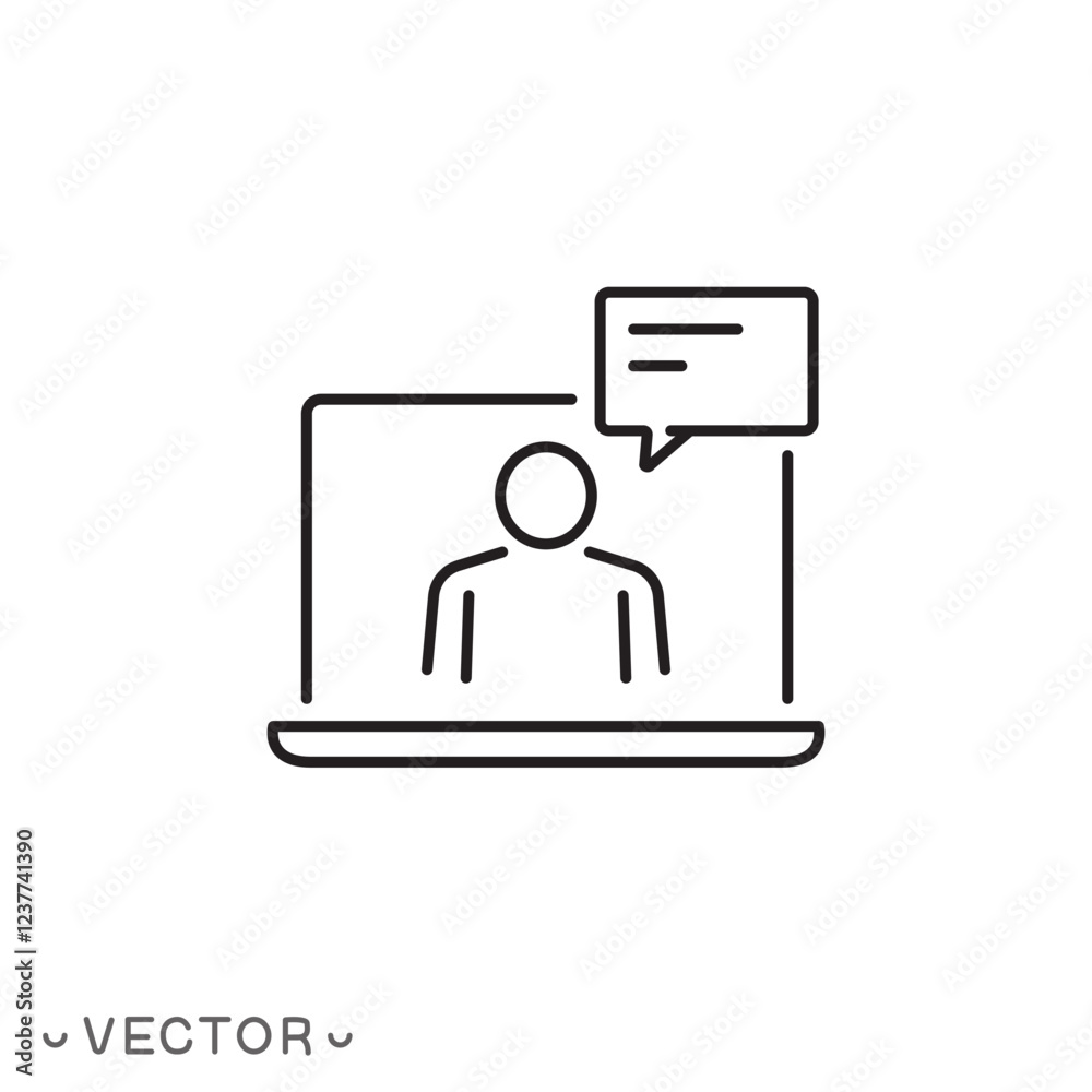 webinar or conference icon, online training through distanced meeting, thin line symbol concept isolated on white background, editable stroke eps 10 vector illustration webinar or conference icon, online training through distanced meeting, thin line symbol concept isolated on white background, editable stroke eps 10 vector illustration